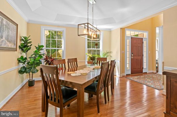 Dining room, Interior, Pendant Lights, Wood Texture Flooring