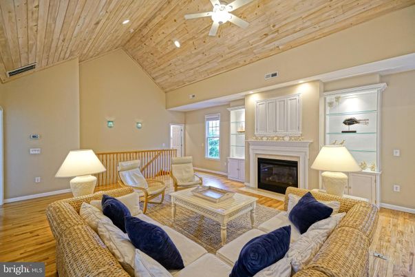 Fireplace, Interior, Living room, Recessed Lighting, Wooden Ceilings, Wood Texture Flooring