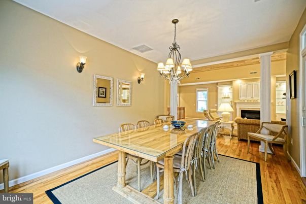 Chandelier, Dining room, Fireplace, Interior, Living room, Wood Texture Flooring