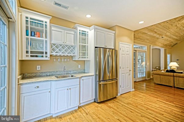 Interior, Kitchen, Recessed Lighting, Stainless Steel Appliances, Wooden Ceilings, Wood Texture Flooring