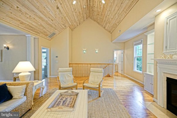 Fireplace, Interior, Living room, Recessed Lighting, Wooden Ceilings, Wood Texture Flooring