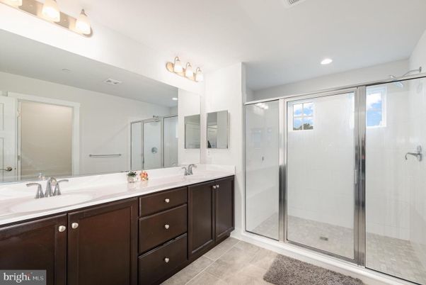 Bathroom, Dual Sink Vanities, Glass Shower, Interior, Recessed Lighting