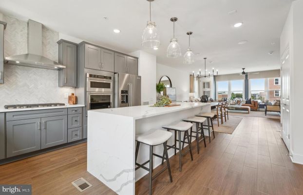 Interior, Kitchen, Living room, Pendant Lights, Recessed Lighting, Stainless Steel Appliances, Wood Texture Flooring
