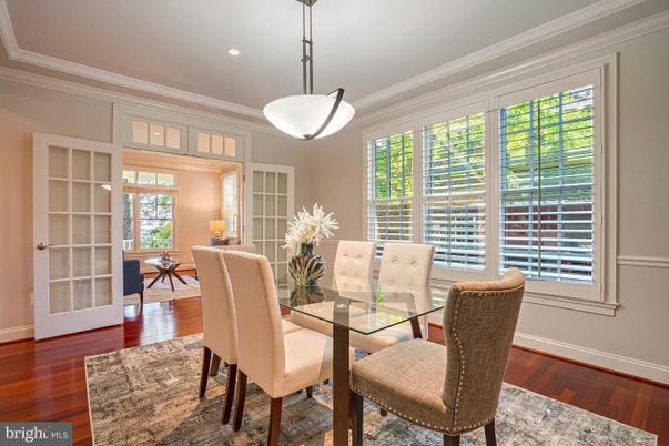 Dining room, Interior, Pendant Lights, Recessed Lighting, Wood Texture Flooring