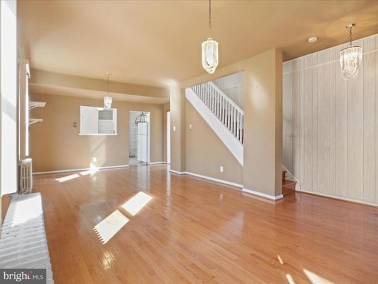 Empty room, Interior, Pendant Lights, Wood Texture Flooring
