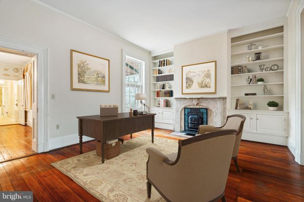 Fireplace, Home Office, Interior, Wood Texture Flooring