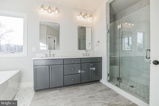Bathroom, Dual Sink Vanities, Glass Shower, Interior, Marble