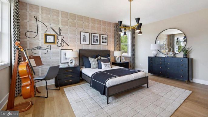 Bedroom, Interior, Pendant Lights, Wood Texture Flooring