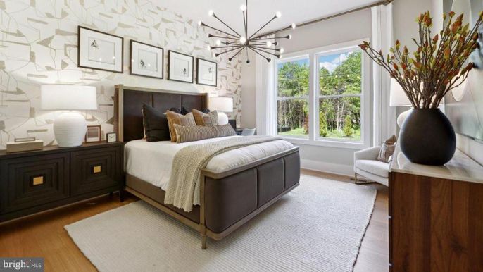 Bedroom, Interior, Pendant Lights, Wood Texture Flooring