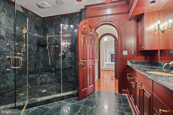 Bathroom, Dual Sink Vanities, Glass Shower, Interior, Wood Texture Flooring