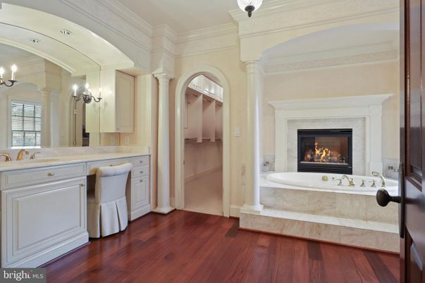 Bathroom, Fireplace, Interior, Wood Texture Flooring