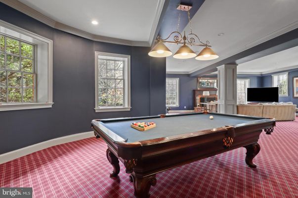 Billiard Table, Chandelier, Game Room, Interior, Recessed Lighting