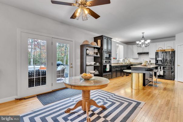 Chandelier, Interior, Kitchen, Recessed Lighting, Wood Texture Flooring