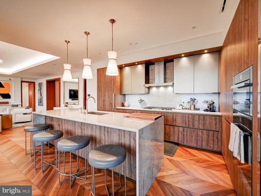 Interior, Kitchen, Pendant Lights, Recessed Lighting, Wood Texture Flooring