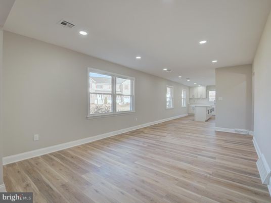 Empty room, Interior, Kitchen, Recessed Lighting, Wood Texture Flooring