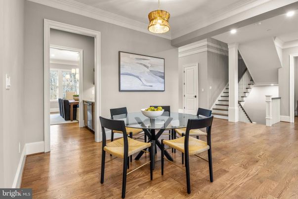 Dining room, Interior, Pendant Lights, Recessed Lighting, Wood Texture Flooring