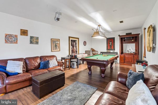 Billiard Table, Game Room, Interior, Living room, Pendant Lights, Wood Texture Flooring