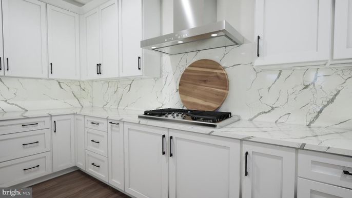Interior, Kitchen, Marble Walls, Wood Texture Flooring