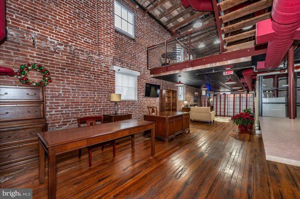 Home Office, Interior, Stone Walls, Wooden Beams, Wood Texture Flooring