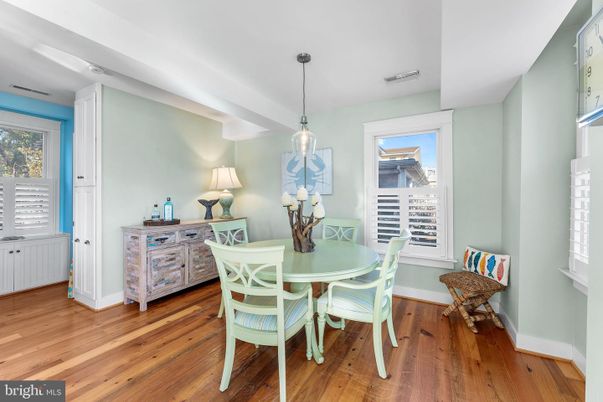 Dining room, Interior, Pendant Lights, Wood Texture Flooring