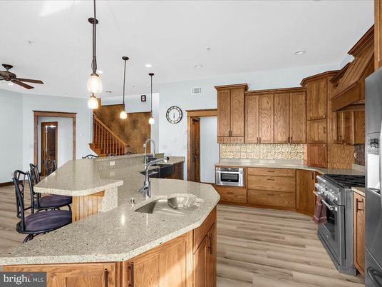 Interior, Kitchen, Pendant Lights, Recessed Lighting, Wood Texture Flooring