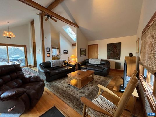 Chandelier, Interior, Living room, Wooden Beams, Wood Texture Flooring