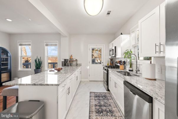 Interior, Kitchen, Marble, Recessed Lighting, Stainless Steel Appliances