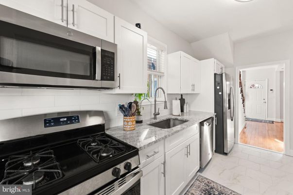 Interior, Kitchen, Marble, Stainless Steel Appliances, Wood Texture Flooring