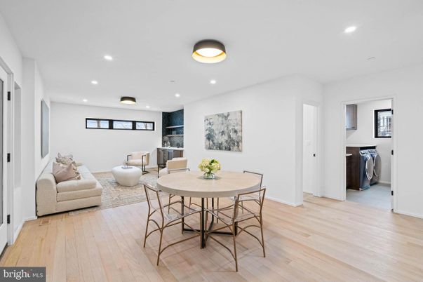Dining room, Interior, Living room, Recessed Lighting, Washer, Wood Texture Flooring