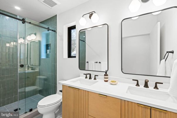 Bathroom, Dual Sink Vanities, Glass Shower, Interior, Recessed Lighting