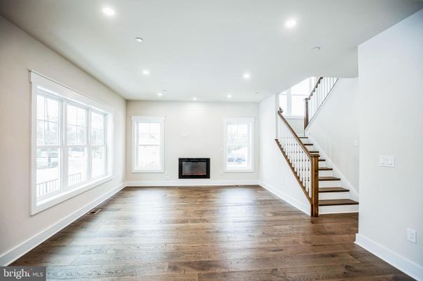 Empty room, Fireplace, Interior, Recessed Lighting, Wood Texture Flooring