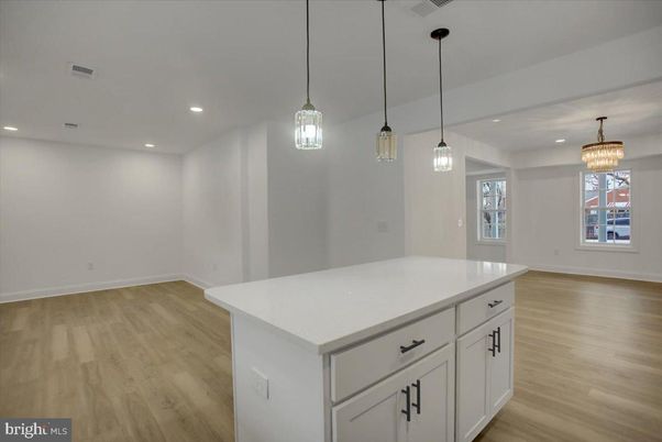 Chandelier, Empty room, Interior, Pendant Lights, Recessed Lighting, Wood Texture Flooring