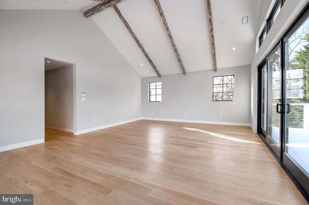 Empty room, Interior, Recessed Lighting, Wooden Beams, Wood Texture Flooring