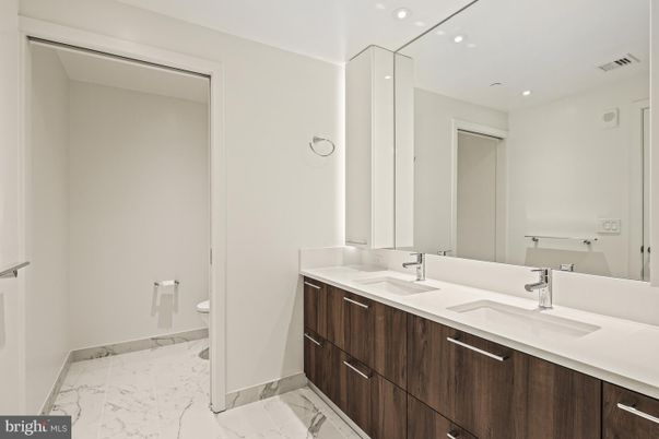 Bathroom, Dual Sink Vanities, Interior, Marble, Recessed Lighting