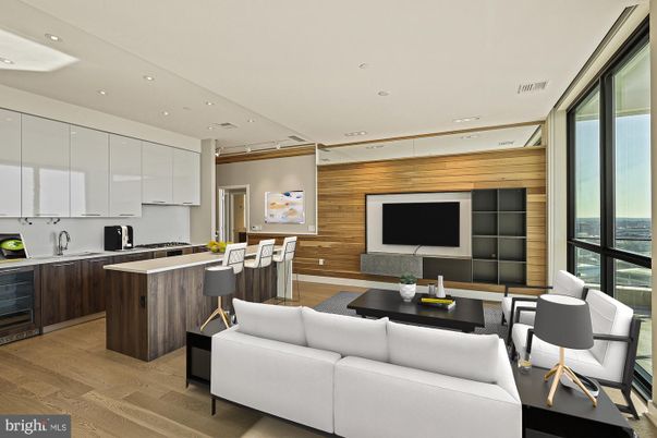 Dining room, Interior, Kitchen, Living room, Recessed Lighting, Wood Texture Flooring, Wooden Walls