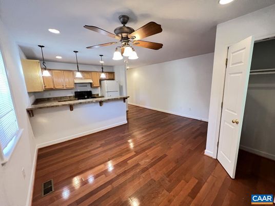 Interior, Kitchen, Pendant Lights, Recessed Lighting, Wood Texture Flooring