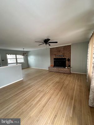 Empty room, Fireplace, Interior, Stone Walls, Wood Texture Flooring