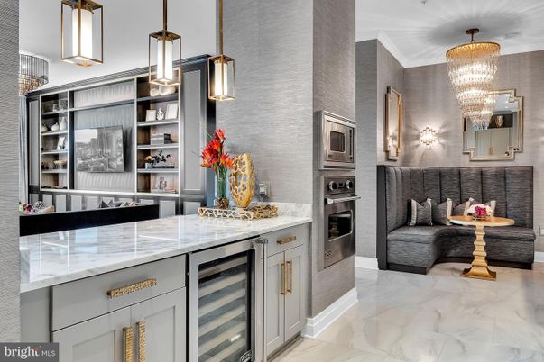 Chandelier, Interior, Kitchen, Marble, Pendant Lights, Stainless Steel Appliances