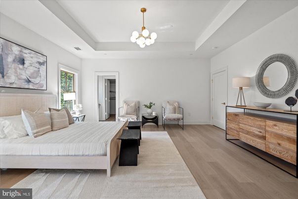 Bedroom, Interior, Pendant Lights, Recessed Lighting, Wood Texture Flooring