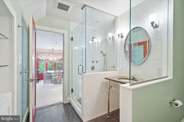 Bathroom, Chandelier, Glass Shower, Interior