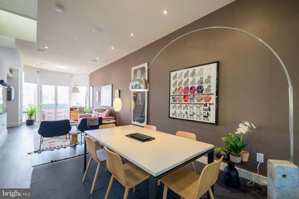 Dining room, Interior, Living room, Recessed Lighting, Wood Texture Flooring