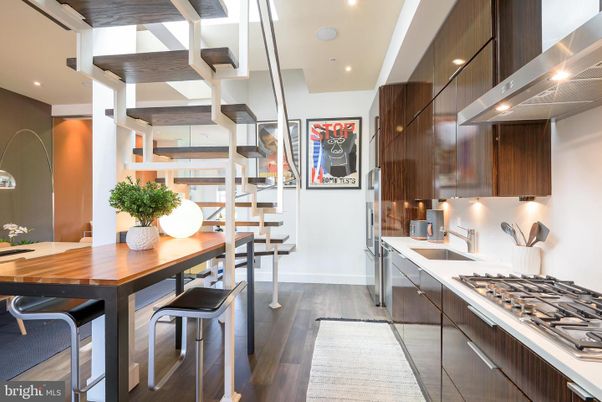 Dining room, Interior, Kitchen, Recessed Lighting, Stainless Steel Appliances, Wood Texture Flooring