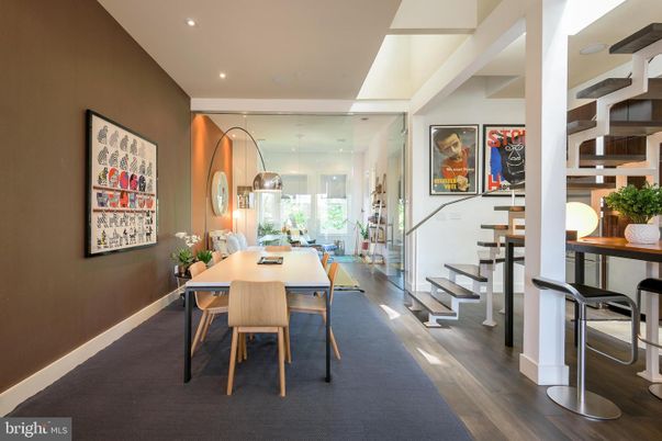 Dining room, Interior, Pendant Lights, Recessed Lighting, Wood Texture Flooring