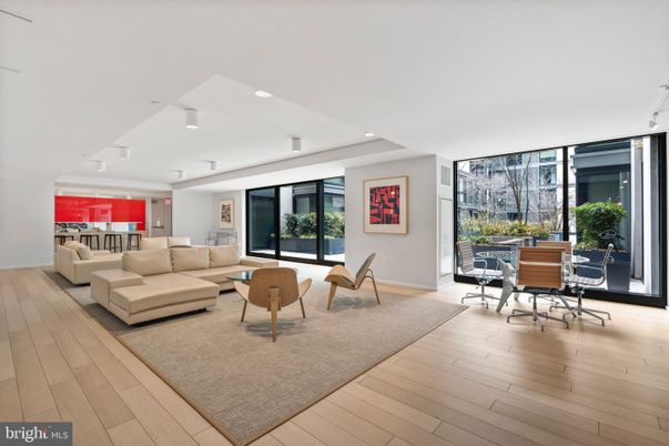Dining room, Interior, Living room, Recessed Lighting, Wood Texture Flooring