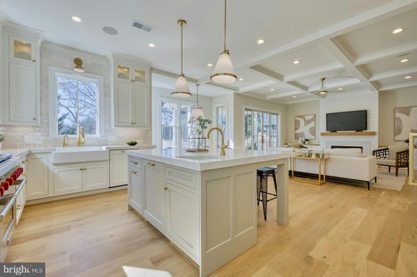 Interior, Kitchen, Living room, Pendant Lights, Recessed Lighting, Wood Texture Flooring