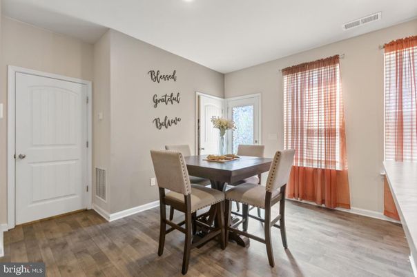 Dining room, Interior, Recessed Lighting, Wood Texture Flooring