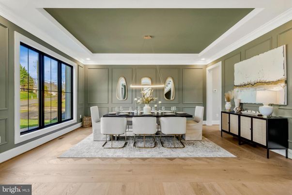Dining room, Interior, Pendant Lights, Recessed Lighting, Wood Texture Flooring