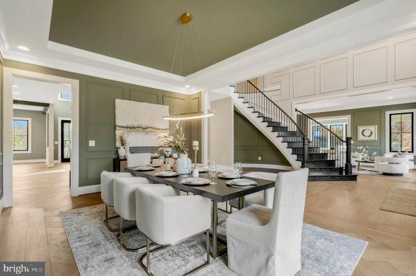 Dining room, Interior, Pendant Lights, Recessed Lighting, Wood Texture Flooring