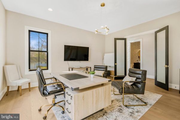 Home Office, Interior, Pendant Lights, Recessed Lighting, Wood Texture Flooring