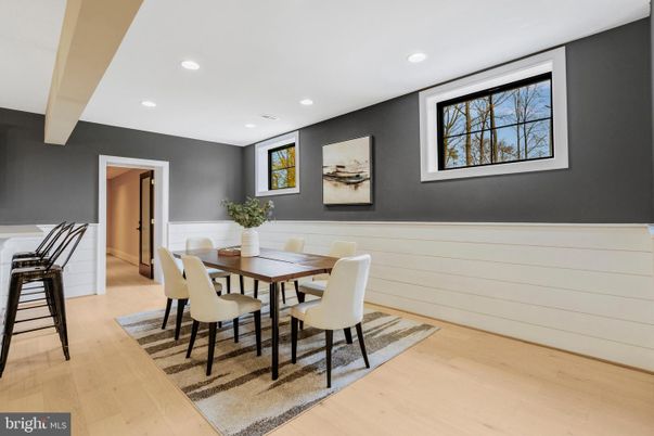 Dining room, Interior, Recessed Lighting, Wood Texture Flooring
